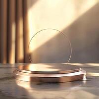 A small round object on a table with a light shining on it photo