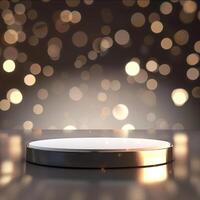 An empty podium on a table with a spotlight photo