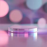 A round object on a table with a pink and purple background photo