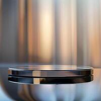 A glass table with a silver surface on a table photo