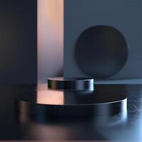 3d render of a black round table with a circular object photo