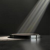 A spotlight shines on a circular table photo
