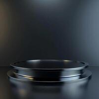 An empty black round table with a spotlight photo