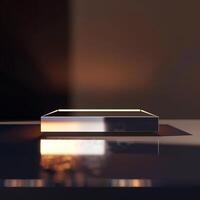 A square shaped object on a table with a light shining on it photo