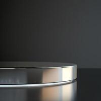 A round silver object on a table photo