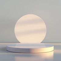 3d render of a white round pedestal with a light shining on it photo