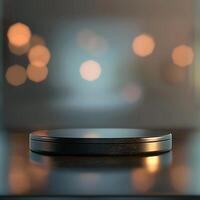 A black table with a light on it photo