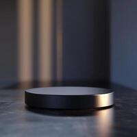 A black circular object sitting on a table photo