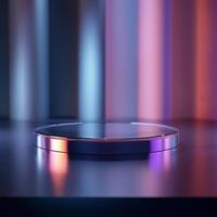 A glass table with a circular surface on a table photo