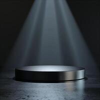 An empty podium with light shining from the top photo