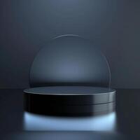 Black round table with glowing light on top photo