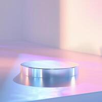 A round object on a table with a light shining on it photo