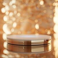 A white circular object on a shiny surface photo