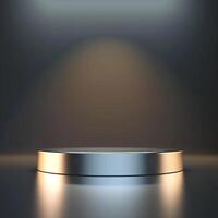An empty podium on a dark surface with a spotlight photo