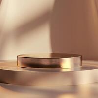 A golden round table on a white background photo