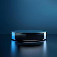 A black round table with a blue light on it photo