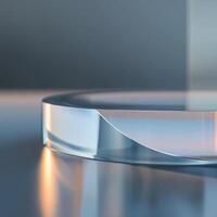 A glass object on a table with a reflection photo