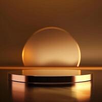 3d render of a round table with a golden surface photo