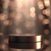 An empty podium on a table with a spotlight photo