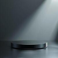Black podium with spotlight on a dark background photo