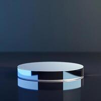 A round object on a table with a blue background photo