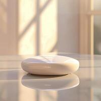 A white object sitting on a table in front of a window photo