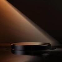 An empty podium on a dark background with a spotlight photo