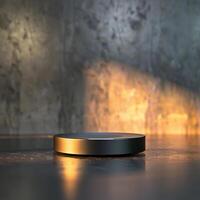 A black and silver object sitting on a table photo