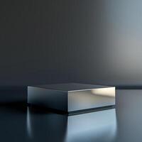 A silver box sitting on a table in front of a dark background photo