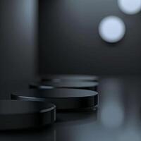 A black background with white circles and a black light photo
