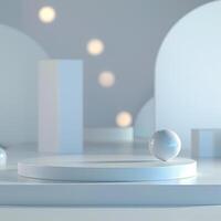 3d rendering of a white stage with a sphere on top photo