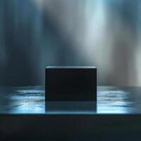 Black box on a table with a blurred background photo