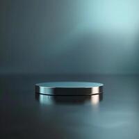 A round object on a table with a blue background photo