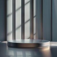 An empty round table in front of a window photo