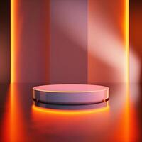 An empty podium with orange lights on it photo