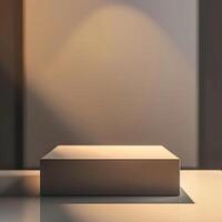 An empty box on a table in front of a wall photo