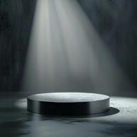 An empty podium with light shining from the top photo