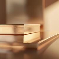 A close up of a gold box sitting on a table photo
