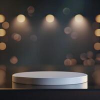 Empty podium on stage with lights in the background photo