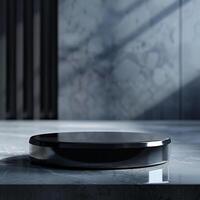 A black object on a marble counter top photo