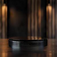 A black table with a black object on it photo