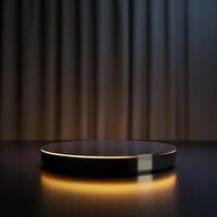 A black round table with a light on it photo