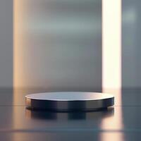 A round object on a table in front of a bright light photo