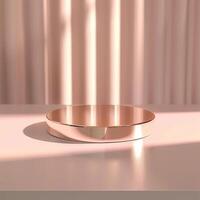 A round table with a silver surface on a white table photo