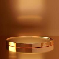 Golden round table with a mirror on it photo