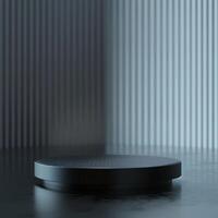 A black round table with a light on top photo