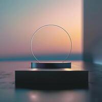A circular light is sitting on a table photo