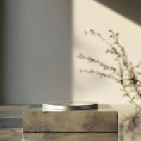 A white object on a concrete block photo