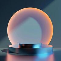 3d rendering of a shiny sphere on a table photo