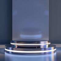 A podium with a blue light on it photo